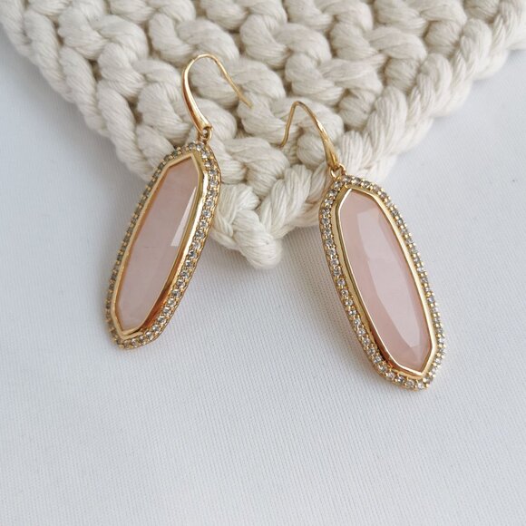 Authentic Alicia Bonnie Abigail - Gold Rose Quartz Drop Earrings - Picture 1 of 3